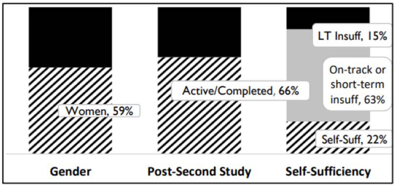 Gender, education, and self-sufficiency distribution